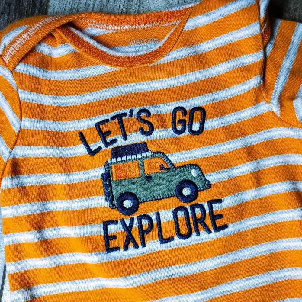 Carter's Baby Boy 6m 6 months Cotton Striped Bodysuit Bundle Orange Blue NWOT